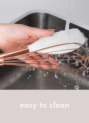 White Silicone and Copper Kitchen Utensils Set with Holder - 17-Piece Rose Gold Cooking Tools for Nonstick Cookware, with Measuring Cups, Spoons, & Utensil Holder - Stylish Copper Kitchen Accessories