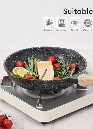 JEETEE Nonstick Frying Pans Set, Nonstick Omelette Skillet Set 3 Pcs, 8" 9.5" 11" Granite Non-Stick Frying pan with Bakelite Handle, Compatible with All Stovetops (Gas, Electric & Induction), Grey