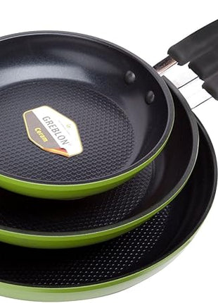 Green Earth Frying Pan 3-Piece Set by Ozeri (8", 10", 12") – 100% PTFE, PFC, APEO, GenX, NMP and NEP-Free German-Made Coating