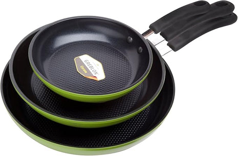 Green Earth Frying Pan 3-Piece Set by Ozeri (8", 10", 12") – 100% PTFE, PFC, APEO, GenX, NMP and NEP-Free German-Made Coating