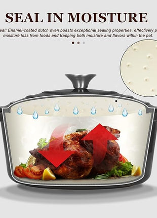 Overmont Enameled Cast Iron Dutch Oven - 5.5QT Pot with Lid Cookbook & Cotton Potholders - Heavy-Duty Cookware for Braising, Stews, Roasting, Bread Baking Graphite Gray