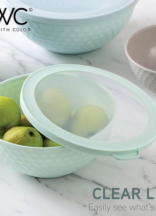 COOK WITH COLOR Mixing Bowls with Lids - 12 Piece Plastic Nesting Bowls Set includes 6 Prep Bowls and 6 Lids, Non Slip Bottom and Embossed Design - Microwave Safe (Mint)