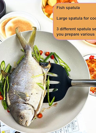 Spatula Set Silicone Heat Resistant for Nonstick Cookware Rubber Silicone Spatula Turner Fish, Large Nonstick Plastic Egg Wok Spatula for kitchen use Cooking Utensils Set