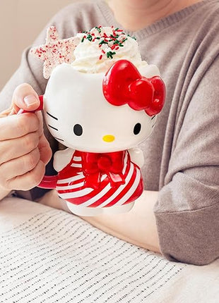 Silver Buffalo Sanrio Hello Kitty Christmas Holiday Candy Cane Dress 3D Sculpted Ceramic Mug, 20 Ounces