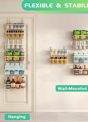 12 Inch Wide Narrow Over The Door Pantry Organizer, Pantry Organization and Storage, 6-Tier Metal Hanging Deep Basket Wall Spice Rack Seasoning Shelves, Home & Kitchen Essentials, White