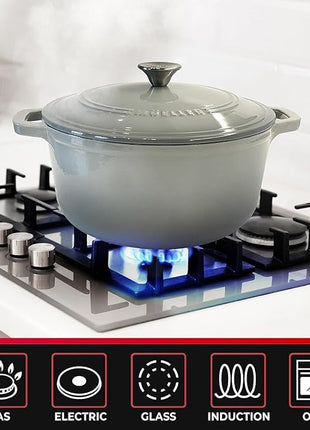 MUELLER HOME 4.5 QT Enameled Cast Iron Dutch Oven, Heavy-Duty Casserole Dish and Braiser Pan with Lid and Stainless Knob, Oven-Safe up to 500° F & Across All Cooktops, Grey