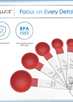 TILUCK Measuring Cups & Spoons Set, Stackable Cups and Spoons, Nesting Measure Cups with Stainless Steel Handle, Kitchen Gadgets for Cooking & Baking (Red)