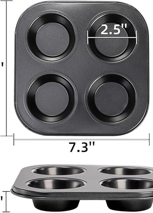 6 Pack Air Fryer Muffin Pan, 4 Cup Non-Stick Small Oven Cupcake Baking Pan, Carbon Steel Round Muffin Tin Bakeware Cake Mould for Egg Muffin, Quiches, Frittatas