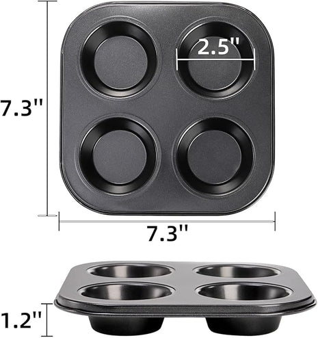 6 Pack Air Fryer Muffin Pan, 4 Cup Non-Stick Small Oven Cupcake Baking Pan, Carbon Steel Round Muffin Tin Bakeware Cake Mould for Egg Muffin, Quiches, Frittatas