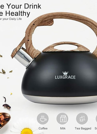 s-p Whistling Tea Kettle Stainless Steel Teapot, Teakettle for Stovetop Induction Stove Top, Fast Boiling Heat Water Tea Pot 2.2 Quart(Black)