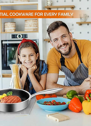 DELARLO Tri-Ply Hybrid Stainless Steel 10 Inch Saute Pan,3QT Chef Cooking Pan,Anti-Scratch,Compatible with All Cooktops,Oven Up to 660℉,Chicken Fryer,Dishwasher-Friendly（Detachable handle）