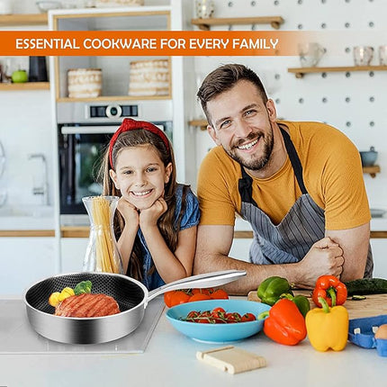 DELARLO Tri-Ply Hybrid Stainless Steel 10 Inch Saute Pan,3QT Chef Cooking Pan,Anti-Scratch,Compatible with All Cooktops,Oven Up to 660℉,Chicken Fryer,Dishwasher-Friendly（Detachable handle）