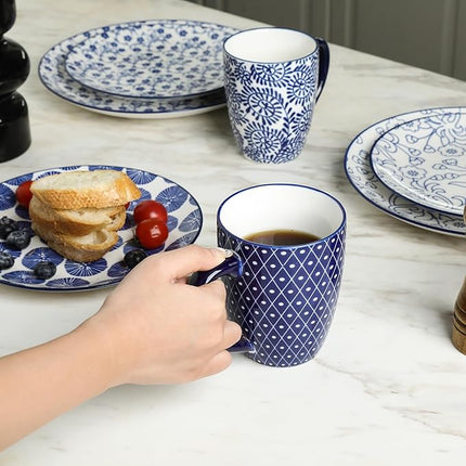 Selamica Ceramic Dinnerware Sets for 4, 16 Pieces Dishes Set, Scratch Resistant Plates and Bowls Sets, Microwave and Dishwasher Safe (Vintage Blue) A