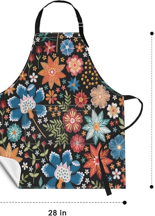 Britimes Apron Home Kitchen Cooking Baking Gardening for Women Men With Pockets Colorful Floral Flower Botanical Summer Vintage 32x28 inch