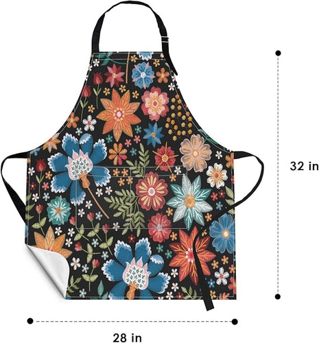 Britimes Apron Home Kitchen Cooking Baking Gardening for Women Men With Pockets Colorful Floral Flower Botanical Summer Vintage 32x28 inch