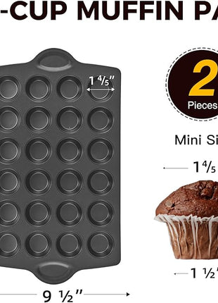 HONGBAKE mini muffin pan nonstick 24, Cupcake Tin for Baking, Commercial Small Cup Cake Tray for Cheesecake, 1.8dia, Heavy-duty, Gray