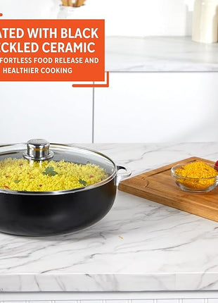 IMUSA 9Qt Bistro Ceramic Nonstick Caldero/Dutch Oven with Glass Lid, Black