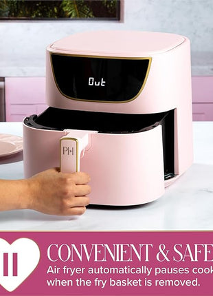 Paris Hilton Air Fryer, Large 6-Quart Capacity, Nonstick Made without PFAS, Touchscreen Display, 8-in-1 (Air Fry, Roast, Broil, Bake, Reheat, Keep Warm, Pizza, Dehydrate), Dishwasher Safe, Pink