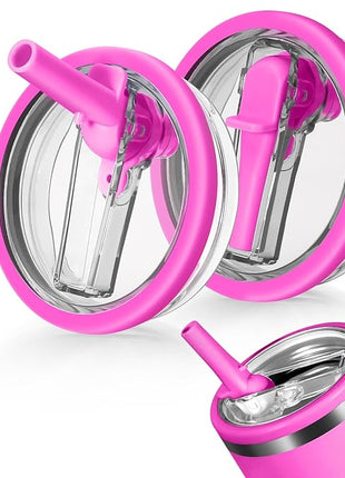 40oz Flip Straw Leak Proof Lid for Stanley H2.0 Quencher Protour Tumbler, 2 Pack Spill Proof Lid Replacement Straw Cover Top for 40 OZ Stanley Cup Accessories (RoseRed, RoseRed)