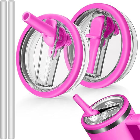 40oz Flip Straw Leak Proof Lid for Stanley H2.0 Quencher Protour Tumbler, 2 Pack Spill Proof Lid Replacement Straw Cover Top for 40 OZ Stanley Cup Accessories (RoseRed, RoseRed)