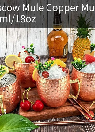LINALL Moscow Mule Copper Mugs- Set of 4 Copper Plated Stainless Steel Mug 18oz, for Chilled Drinks (4 pcs)