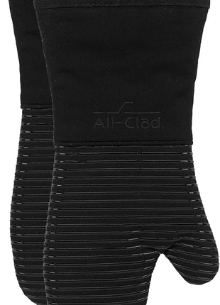 All-Clad Silicone Oven Mitts: Heat Resistant up to 500 Degrees - 100% Cotton & Silicone, 14"x7" Oven Mitt for Kitchen and Barbecue, 2-Pack, Black