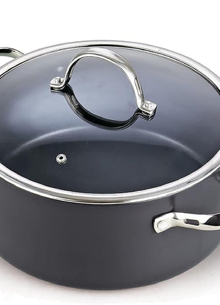 Cooks Standard Stock Pot Dutch Oven Casserole with Glass Lid, 7-Quart Classic Hard Anodized Nonstick Stockpot, Black