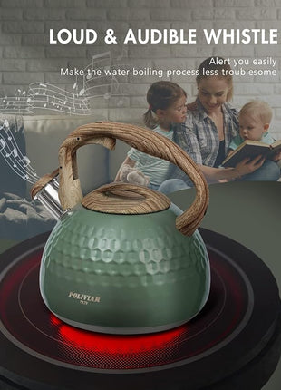 POLIVIAR Tea Kettle, 2.7 Quart Stovetop Tea Kettle, Audible Whistling Teapot, Food Grade Stainless Steel for Anti-Rust, Anti Hot Handle, Suitable for All Heat Sources (JX2020-RH30-2)