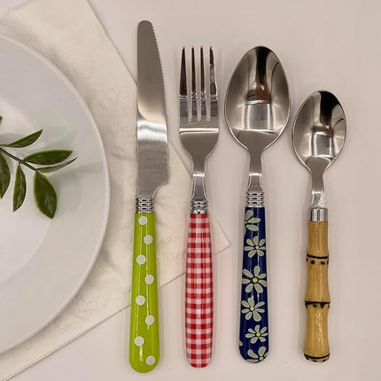 The Original Brink House Eclectic Collection Mix & Match Stainless Steel Cutlery Set with Multicolored Handles / 16 pieces with Metal Stand/Lifestyle utensils for home, apartment, dorm, outdoor