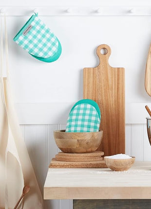 KitchenAid Albany Mini Oven Mitt 2-Pack Set, Aqua Sky, 5.5"x8"