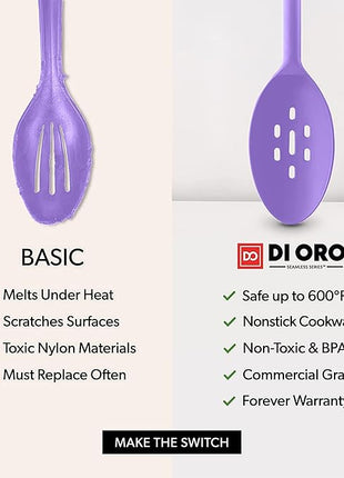 DI ORO Silicone Ladle & Spoons for Cooking – Large Kitchen Spoons for Mixing, Serving & Stirring - Soup Ladle with Wide Bowl - High Heat Silicone Kitchen Utensils for Nonstick Cookware Safe (Lavender)