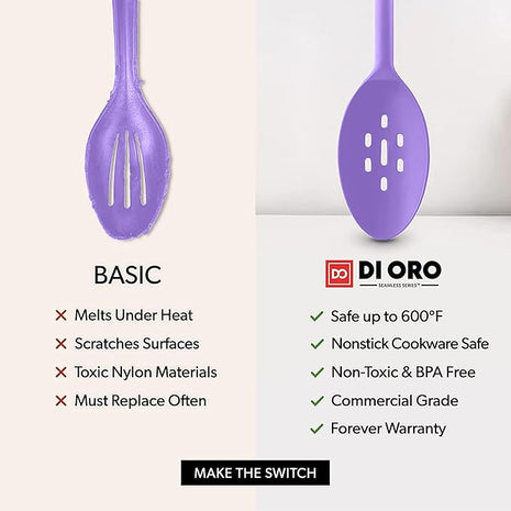 DI ORO Silicone Ladle & Spoons for Cooking – Large Kitchen Spoons for Mixing, Serving & Stirring - Soup Ladle with Wide Bowl - High Heat Silicone Kitchen Utensils for Nonstick Cookware Safe (Lavender)