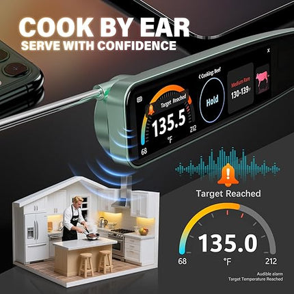 0.5s Instant Read Smart Meat Thermometer Digital, 3.8″ HD Touchscreen with Temp-OS, Professional Kitchen Food Thermometer for Cooking, Grill, BBQ | ±0.5°F, −58–572°F, IP68, USB-C Rechargeable