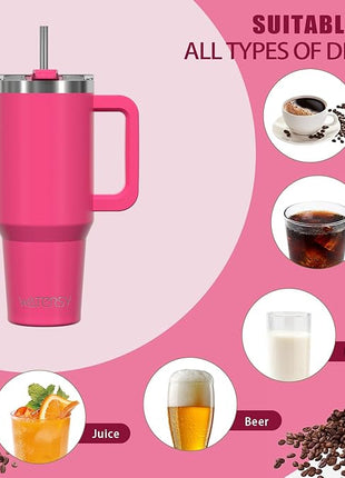 20 oz Tumbler with Handle,Tumbler with Lid and Straw,Double Wall Insulated Cup Stainless Steel Travel Mug(Cold for 34 Hours),Water Bottle for Iced Tea,Coffee,Cold Beverages(Gloss Pink)