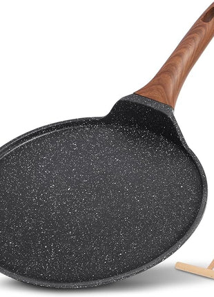 ESLITE LIFE 11 Inch Crepe Pan with Spreader, Nonstick Ceramic Flat Skillet Dosa Tawa Comales Para Tortillas Pancake Pan, PTFE & PFOA Free, Black