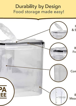 Simply Gourmet Airtight Cereal Containers with Lids – 3 Piece Tall Kitchen Pantry Organization Set, BPA-Free Clear Plastic, Pour Spout Lids for Breakfast Cereal, Rice, Flour, Sugar, Snacks