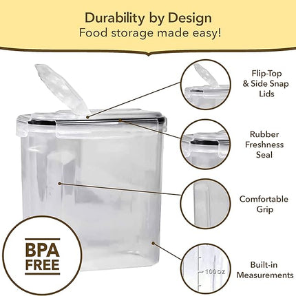 Simply Gourmet Airtight Cereal Containers with Lids – 3 Piece Tall Kitchen Pantry Organization Set, BPA-Free Clear Plastic, Pour Spout Lids for Breakfast Cereal, Rice, Flour, Sugar, Snacks