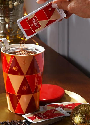 Tea Forte Double-Walled Ceramic Kati Cup, Removable Stainless Steel Infuser Basket and Lid, Steeps 12 oz Loose Leaf Tea, Dishwasher & Microwave Safe, Warming Joy