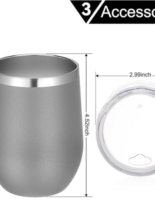 VEGOND Wine Tumblers Bulk 12 Pack, 12oz Stainless Steel Stemless Wine Glass with Lids and Straws, Double Wall Vacuum Insulated Tumbler Cup, Coffee Mug for Cold Hot Drinks