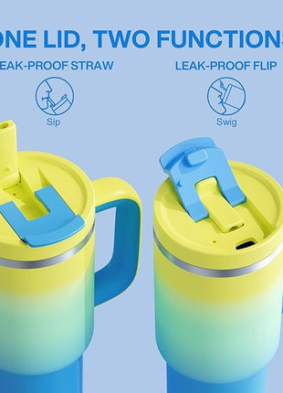 ENCOOL 40 oz Tumbler with Handle and Straw: Stainless Steel Insulated Tumbler Keeps Cold for 24 Hours, Leakproof Travel Cup Fits in Cup Holder and BPA-Free, Soft Lagoon