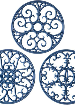 Silicone Trivet Mat - Hot Pot Holder Hot Pads for Table & Countertop - Teapot Trivet Kitchen Trivets - Non-Slip & Heat Resistant Modern Kitchen Hot Pads for Pots & Hot Dish Navy Blue Trivet Set of 3