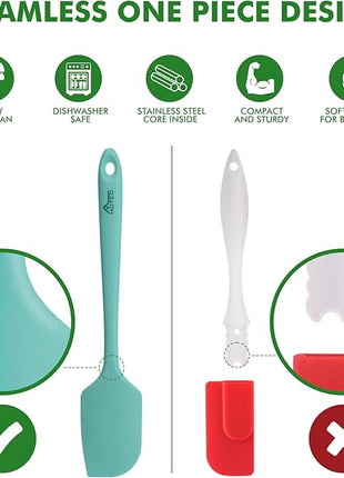 HOTEC 600°F Heat Resistant Silicone Rubber Spatula Set for Baking, Cooking, and Mixing Non Stick Dishwasher Safe BPA-Free Aqua Sky set of 4