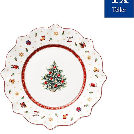 Villeroy & Boch Toy's Delight Christmas Collection Salad Plate, Premium Porcelain, 9.5 in Diameter, White/Multicolored, Christmas Tree Center Design