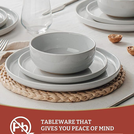 Famiware Milkyway Plates and Bowls Set, 18 Pieces Dinnerware Sets, Dishes Set for 6, Light Gray