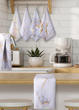 Boyiee Set of 6 Marble Kitchen Towels Gold Dish Towels Absorbent Stylish Marble Tea Towels 24 x 16 Inches Modern Hand Towels Housewarming Gifts for Farmhouse Kitchen Bathroom Decorations