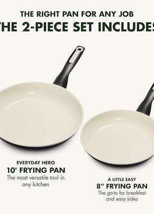 GreenPan Rio 8" and 10" Frying Pan Skillet Set, PFAS-Free, Healthy Ceramic Nonstick Cookware, Stay-Cool Bakelite Handles, Dishwasher Safe, Easy Clean, Durable Performance, Black