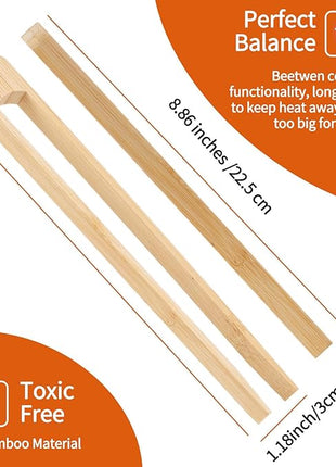 Jowmoy 2 Pieces With Magnet Natural Bamboo Toast Tongs, toast tongs, bamboo tongs,slip Design,for Toaster,Fruits, Bread & Pickles, Kitchen Utensil, Salad, Pasta, Grilling, BBQ.