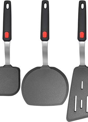 Set of 3, Silicone Spatula Turner,600°F Heat Resistant Cooking Spatulas for Nonstick Cookware, Large Kitchen Utensils BPA Free Rubber Spatula Set for Egg, Pancake, Fish, Burger