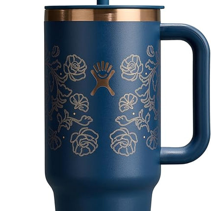 Hydro Flask 40 Oz Travel Tumbler with Handle, Lid and Straw - Insulated Stainless Steel in Western Dark Blue