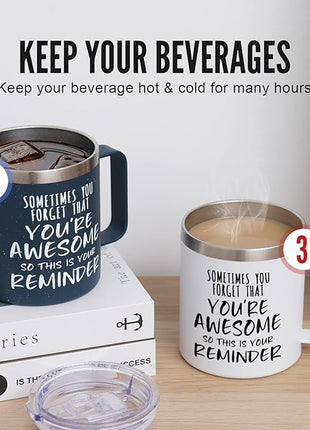 NOWWISH Inspirational Coffee Mug for Men, 14oz Vacuum Insulated Stainless Steel Cup, You Are Awesome Gift for Husband, Boyfriend, Dad - Navy Blue